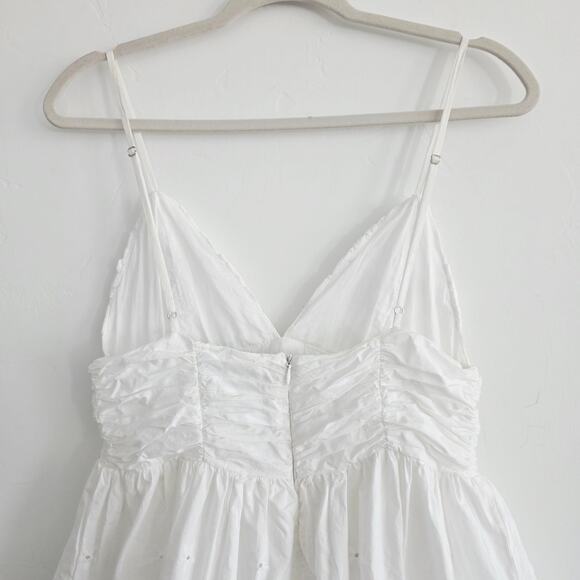Zara White Cotton Eyelet Embroidered V-Neck Mini Spaghetti Strap Dress Sz Medium - Picture 5 of 11